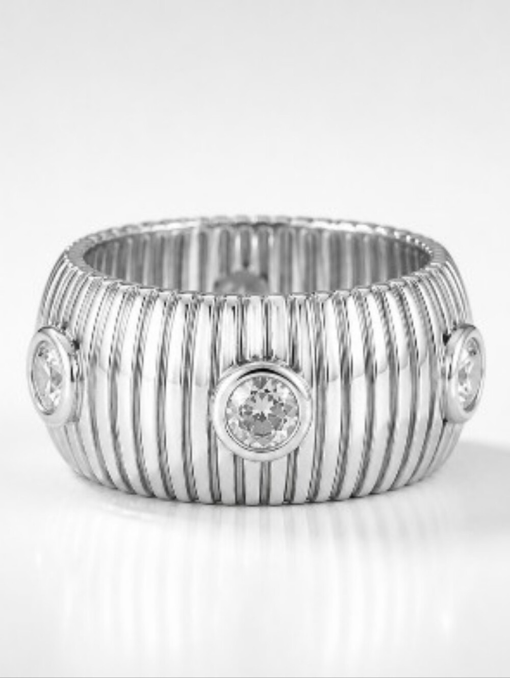 Luv AJ Ridged CZ Statement Ring – Silver & Gold Two-Tone